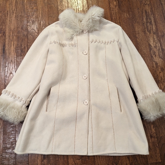 Vintage Novelti Winter White vegan Shearling & Suede Coat plus Size 3X - Picture 9 of 16